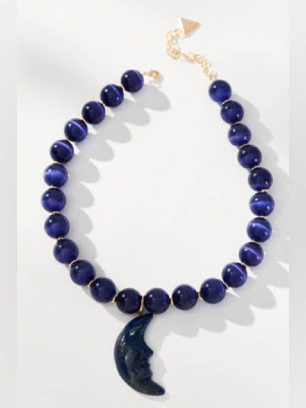 Anthropologie Navy Blue Moon Face Beaded Necklace